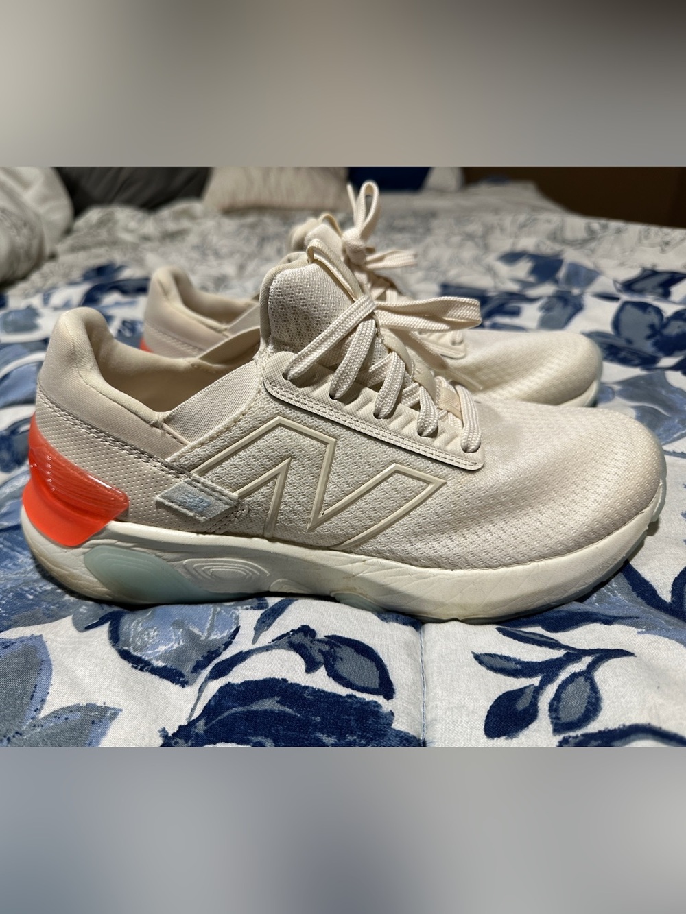 New Balance Cream Sneakers with Coral and Mint Accents